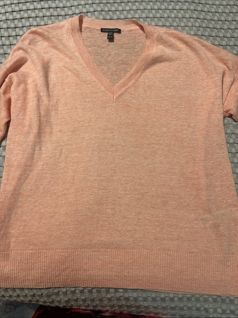 Eileen Fisher 100%Organic Linen Light Pink V-Neck Sweater. Fisherman. Coastal - Picture 5 of 6